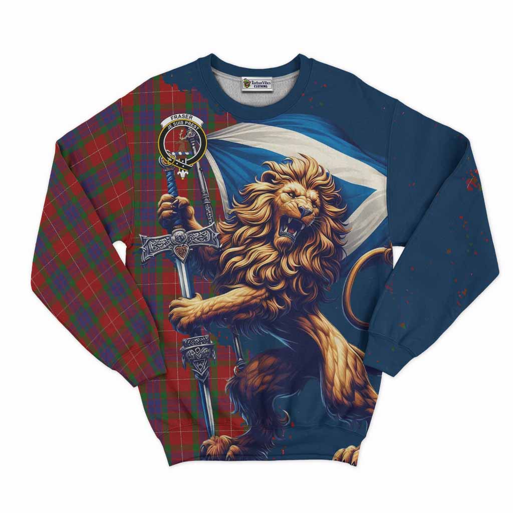 Tartan Vibes Clothing Fraser Tartan Family Crest Sweatshirt with Scottish Majestic Lion