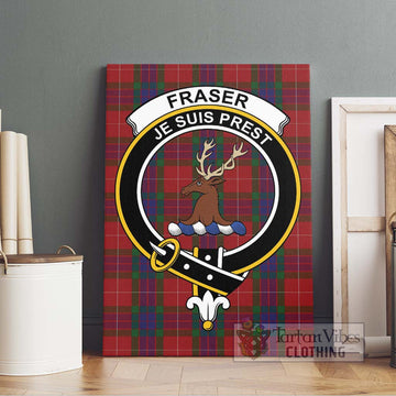 Fraser Tartan Canvas Print Wall Art with Family Crest