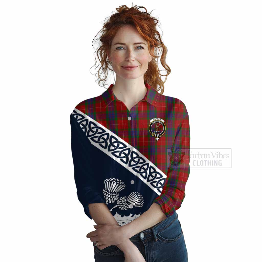 Tartan Vibes Clothing Fraser Tartan Women's Casual Shirt Featuring Thistle and Scotland Map