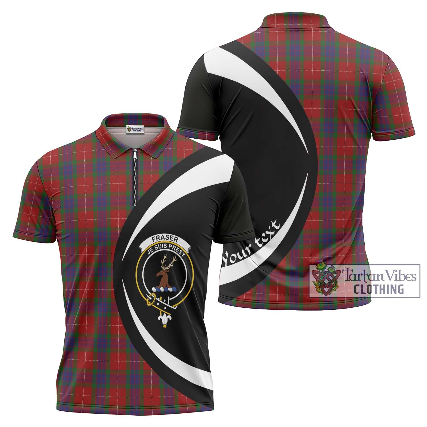 Tartan Vibes Clothing Fraser Tartan Zipper Polo Shirt with Family Crest Circle Style