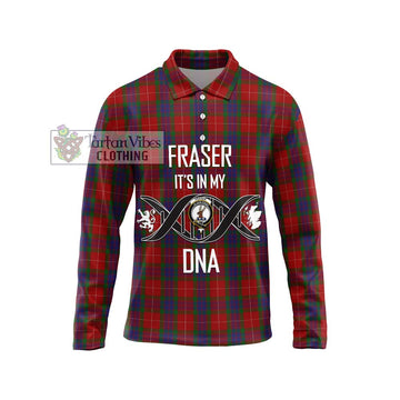 Fraser Tartan Long Sleeve Polo Shirt with Family Crest DNA In Me Style Unisex - Tartan Vibes Clothing