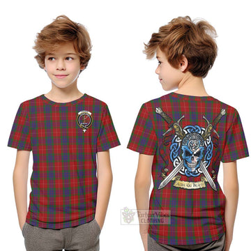 Fraser Tartan Kid T-Shirt with Family Crest Celtic Skull Style