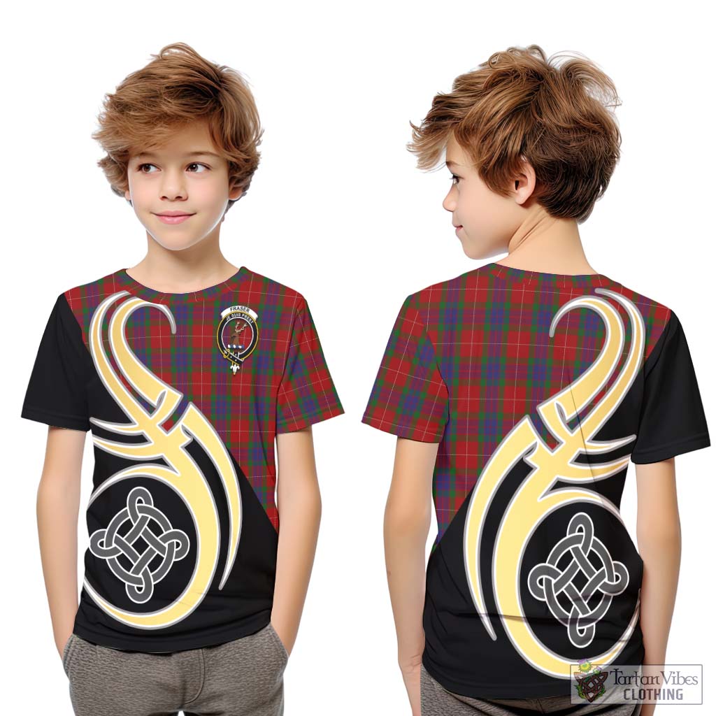 Fraser Tartan Kid T-Shirt with Family Crest and Celtic Symbol Style Youth XL Size14 - Tartan Vibes Clothing