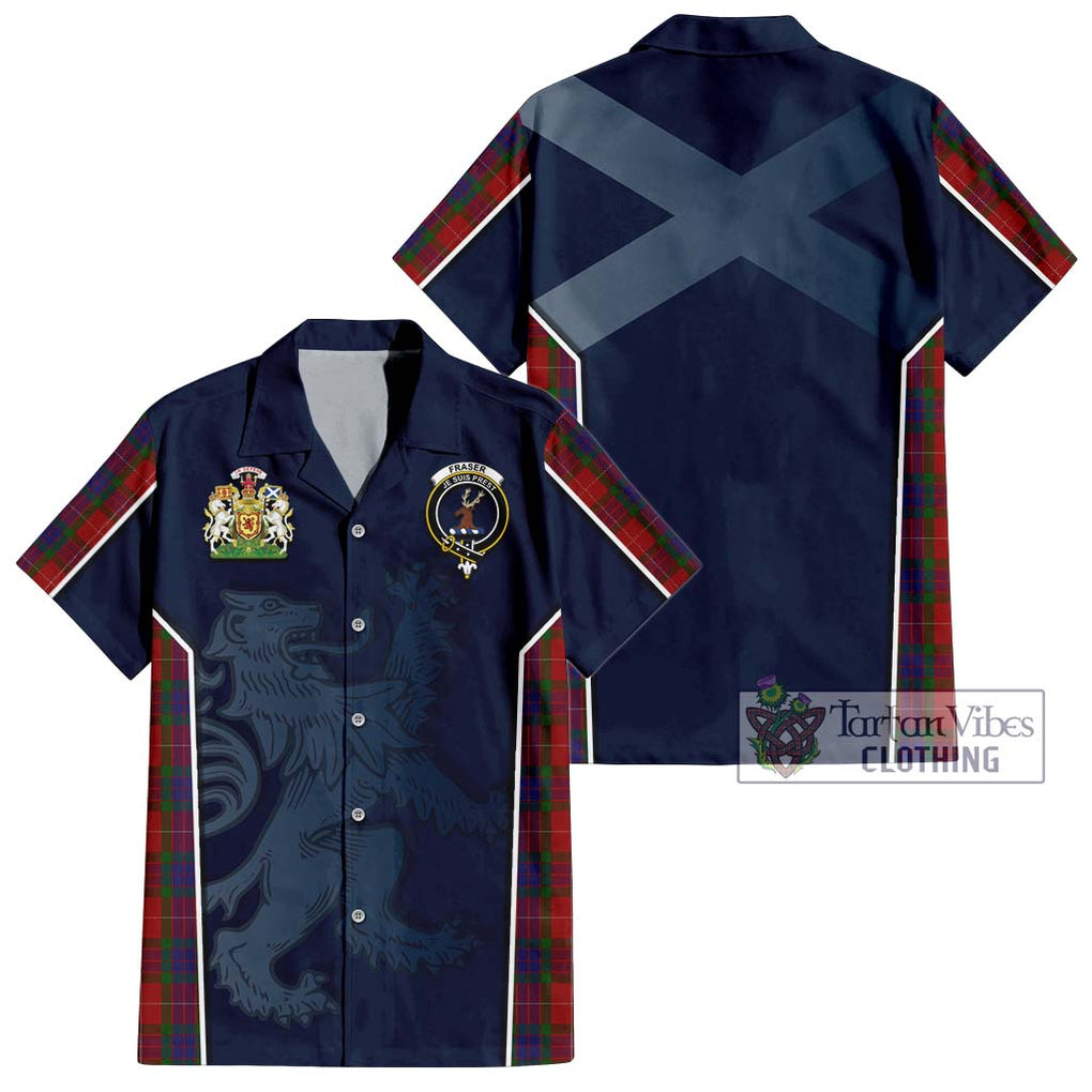 Fraser Tartan Short Sleeve Button Shirt with Family Crest and Lion Rampant Vibes Sport Style Kid - Tartan Vibes Clothing