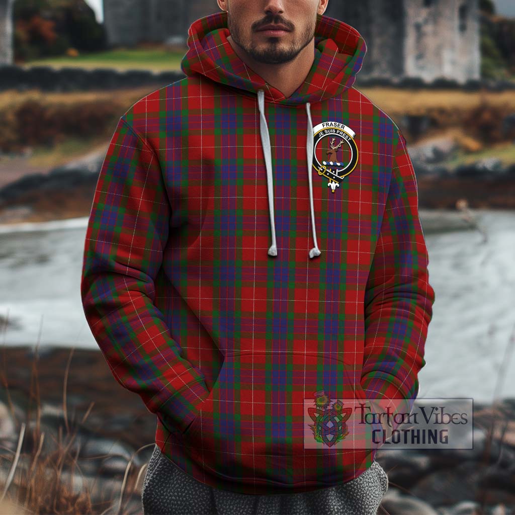 Tartan Vibes Clothing Fraser Tartan Cotton Hoodie with Family Crest