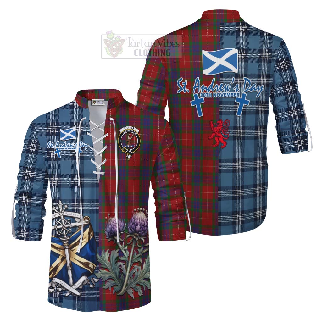 Tartan Vibes Clothing Fraser Tartan Ghillie Kilt Shirt Happy St. Andrew's Day Half Tartan Style