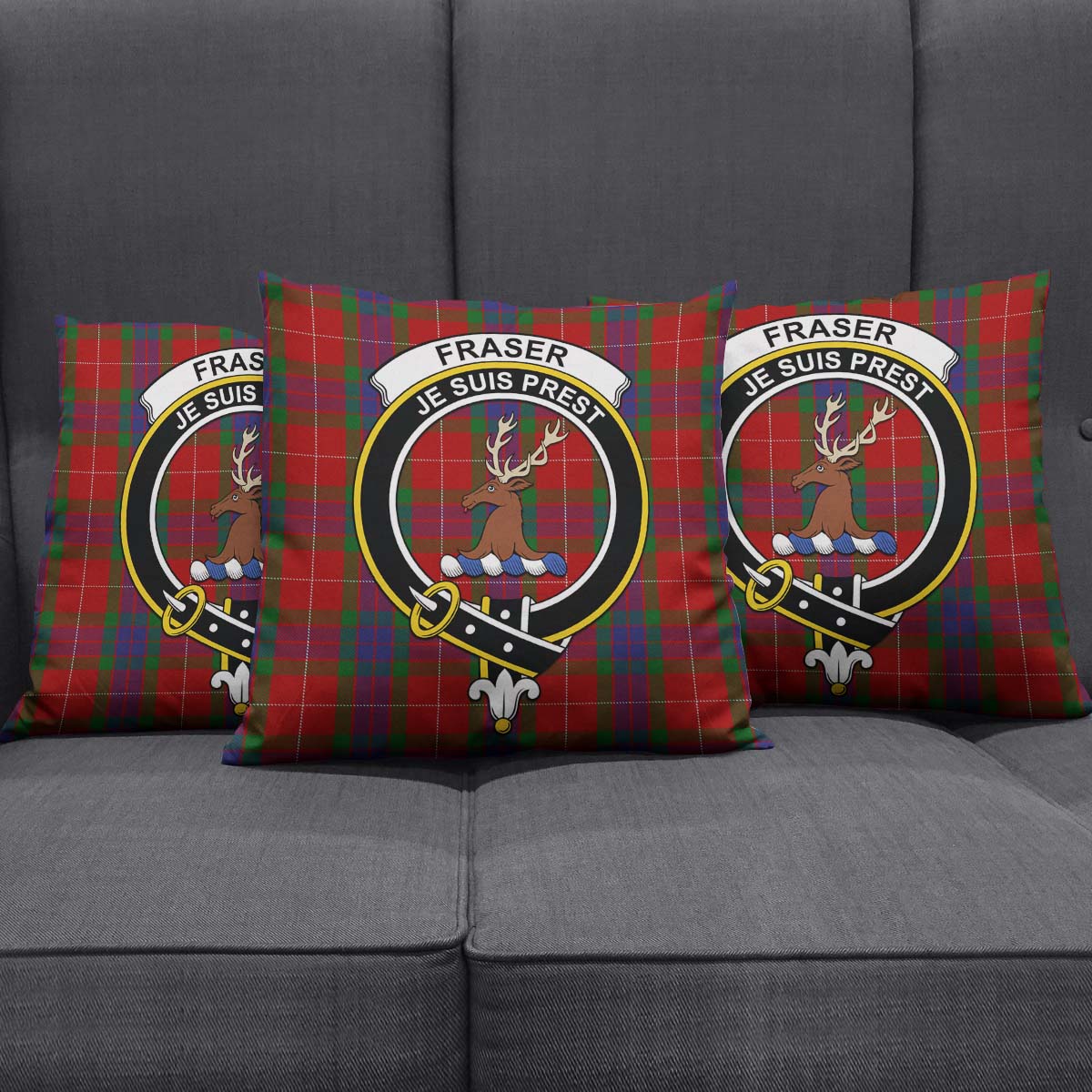 Fraser Tartan Pillow Cover with Family Crest Square Pillow Cover - Tartanvibesclothing