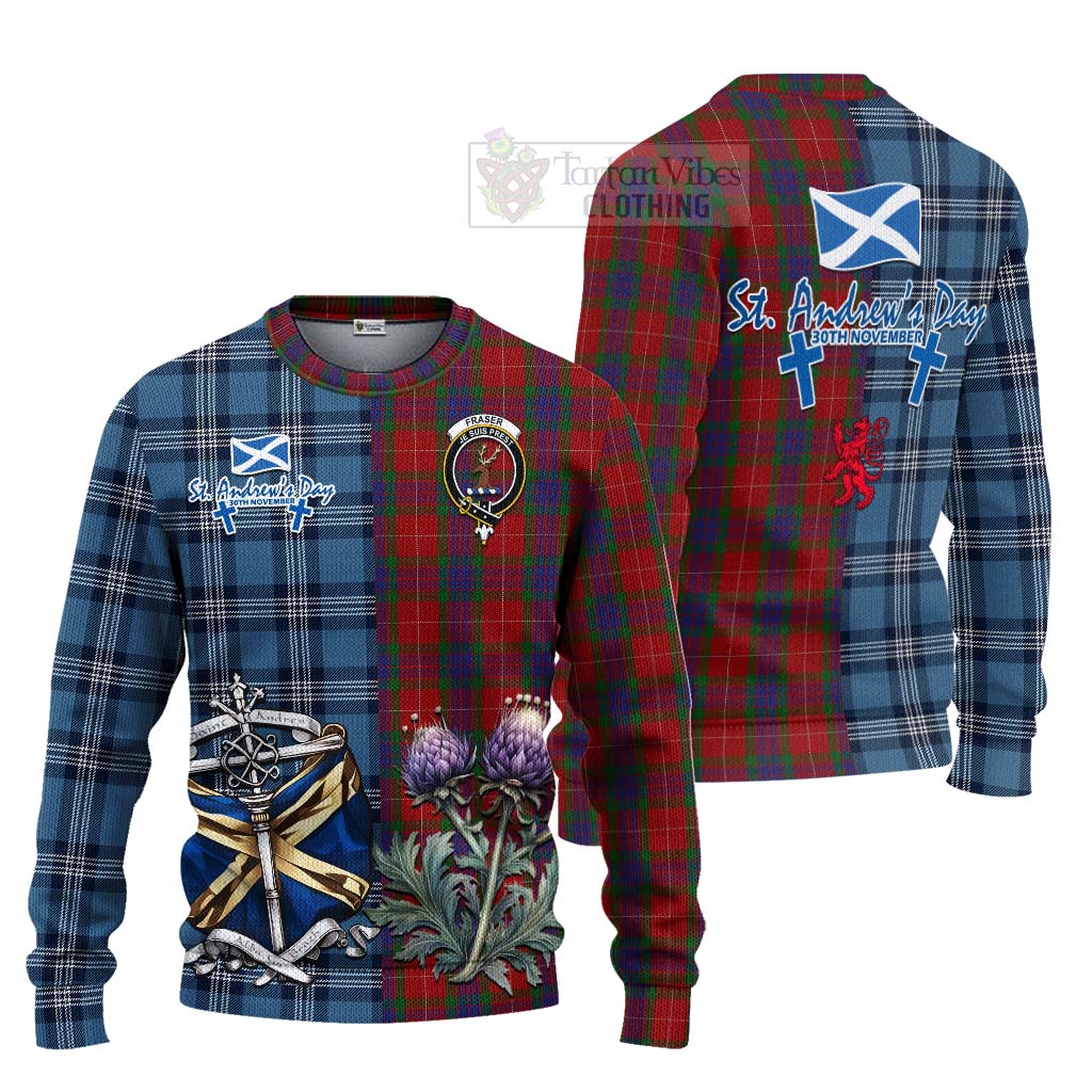 Tartan Vibes Clothing Fraser Tartan Knitted Sweater Happy St. Andrew's Day Half Tartan Style