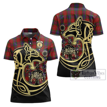 Fraser Tartan Women's Polo Shirt with Family Crest Celtic Wolf Style