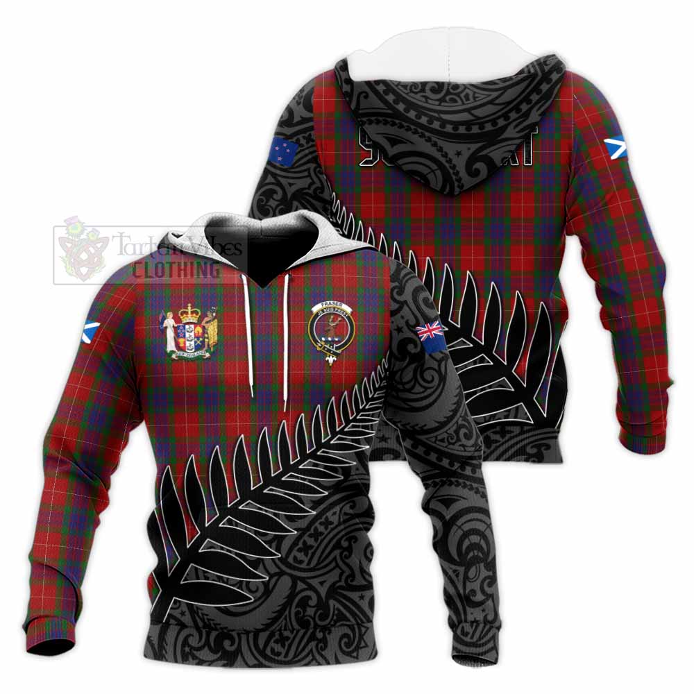 Tartan Vibes Clothing Fraser Crest Tartan Knitted Hoodie with New Zealand Silver Fern Half Style