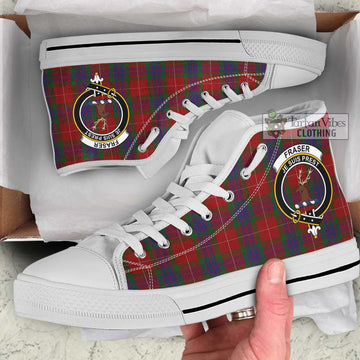 Fraser Tartan High Top Shoes with Family Crest Kid High Top - White Sole - Tartan Vibes Clothing