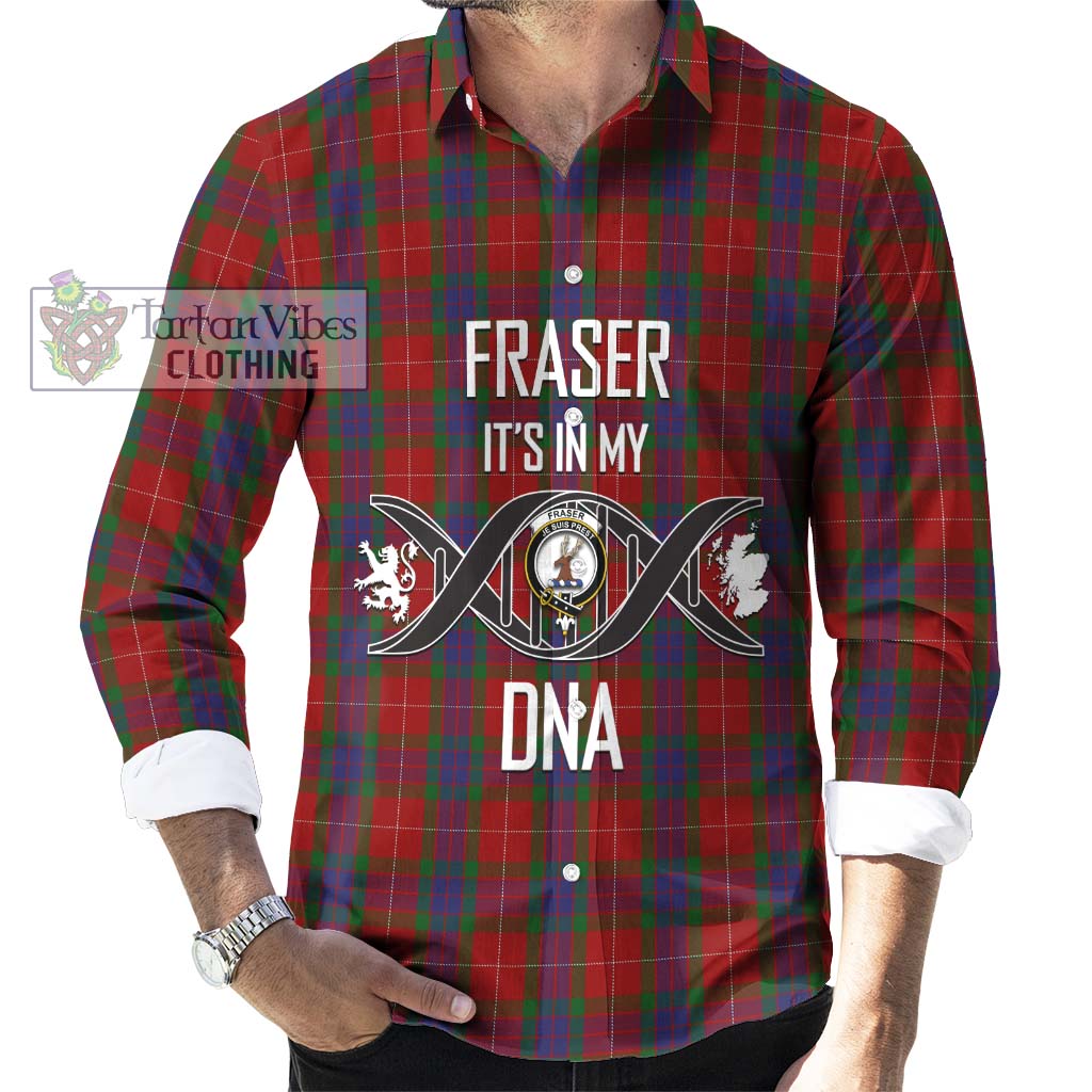 Fraser Tartan Long Sleeve Button Shirt with Family Crest DNA In Me Style Men's Shirt S - Tartanvibesclothing Shop