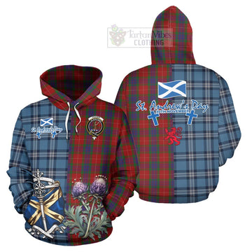 Fraser Tartan Hoodie Happy St. Andrew's Day Half Tartan Style