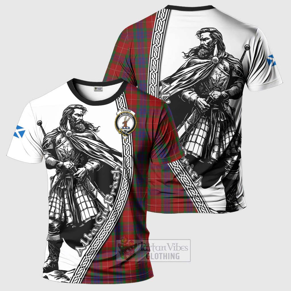 Tartan Vibes Clothing Fraser Tartan Clan Crest T-Shirt with Highlander Warrior Celtic Style