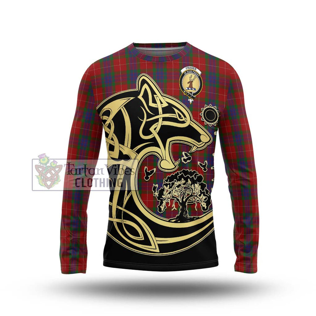 Fraser Tartan Long Sleeve T-Shirt with Family Crest Celtic Wolf Style Unisex - Tartan Vibes Clothing