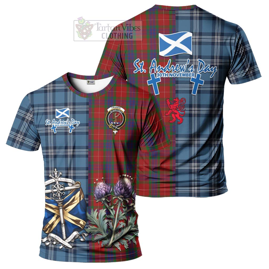 Tartan Vibes Clothing Fraser Tartan T-Shirt Happy St. Andrew's Day Half Tartan Style