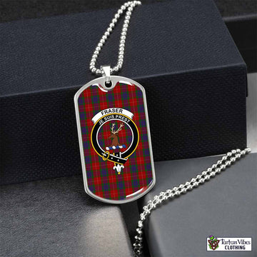 Fraser Tartan Dog Tag Necklace with Family Crest