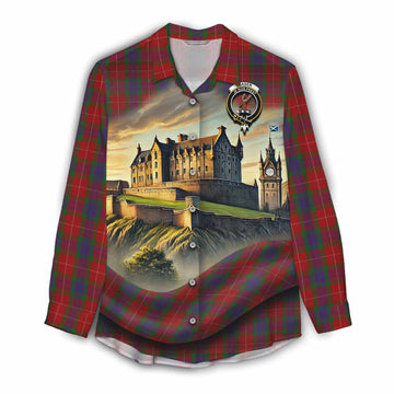 Fraser Tartan Family Crest Women's Casual Shirt with Scottish Ancient Castle Style Female - Tartan Vibes Clothing