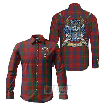 Fraser Tartan Long Sleeve Button Shirt with Family Crest Celtic Skull Style