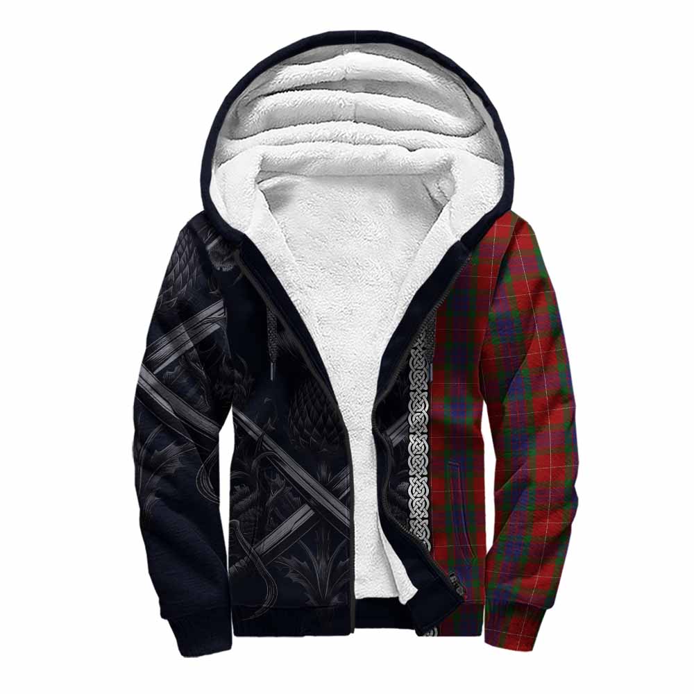 Fraser Tartan Sherpa Hoodie with Family Crest Cross Sword Thistle Celtic Vibes Unisex S - Tartan Vibes Clothing