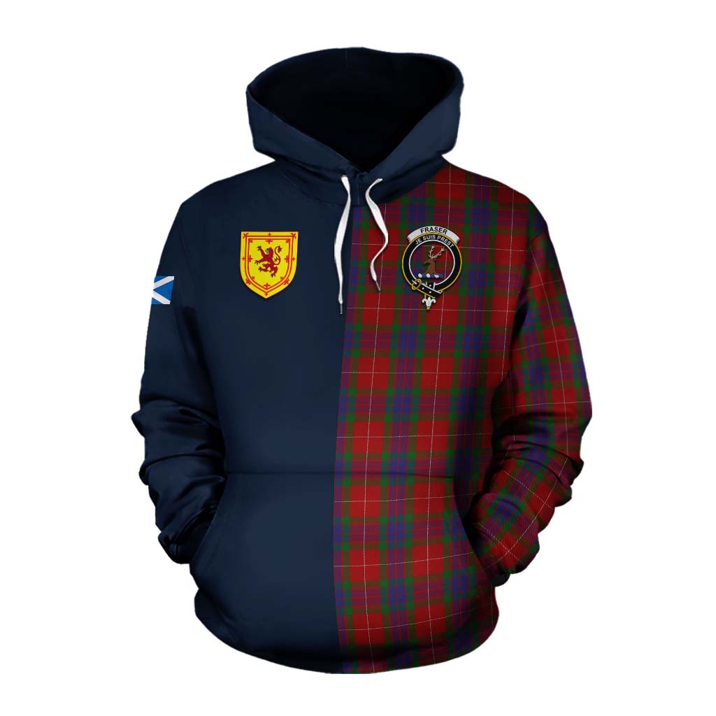 Tartan Vibes Clothing Fraser Tartan Cotton Hoodie Alba with Scottish Lion Royal Arm Half Style