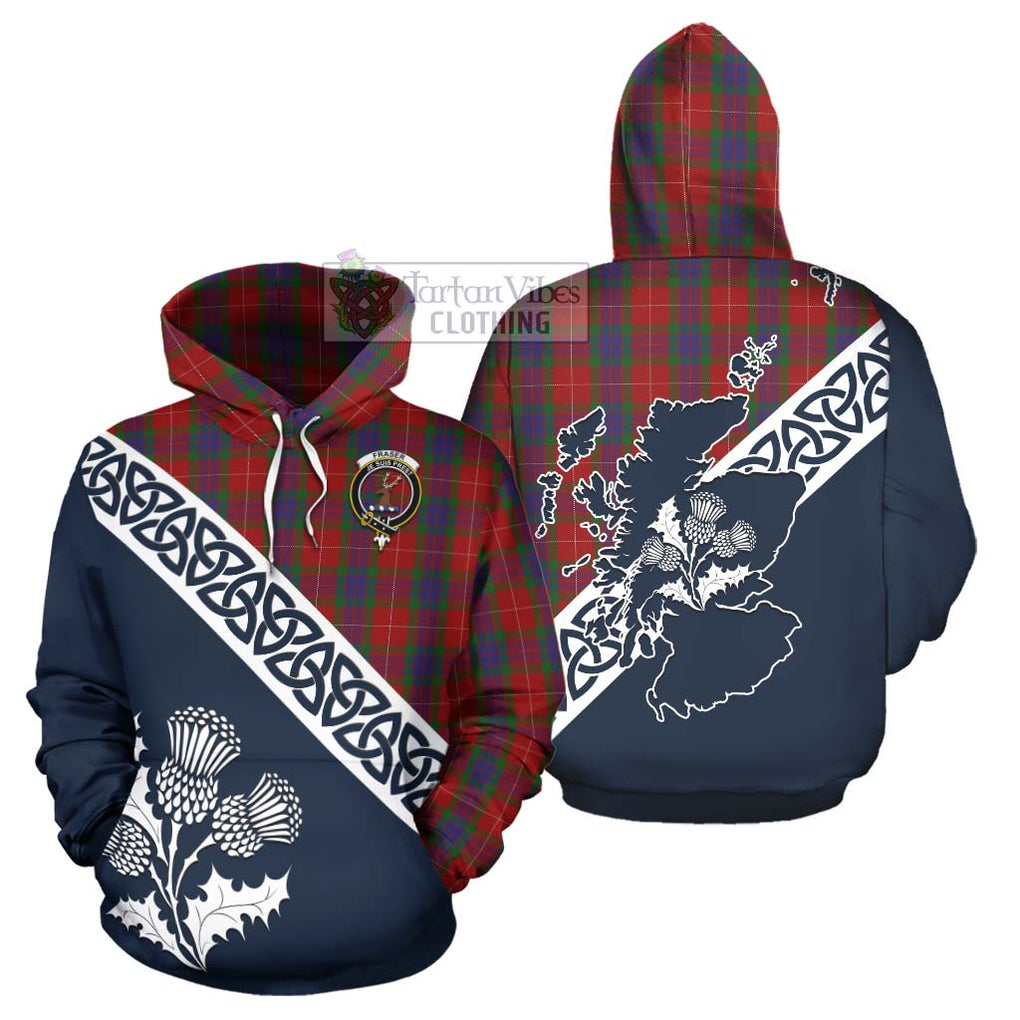 Tartan Vibes Clothing Fraser Tartan Hoodie Featuring Thistle and Scotland Map