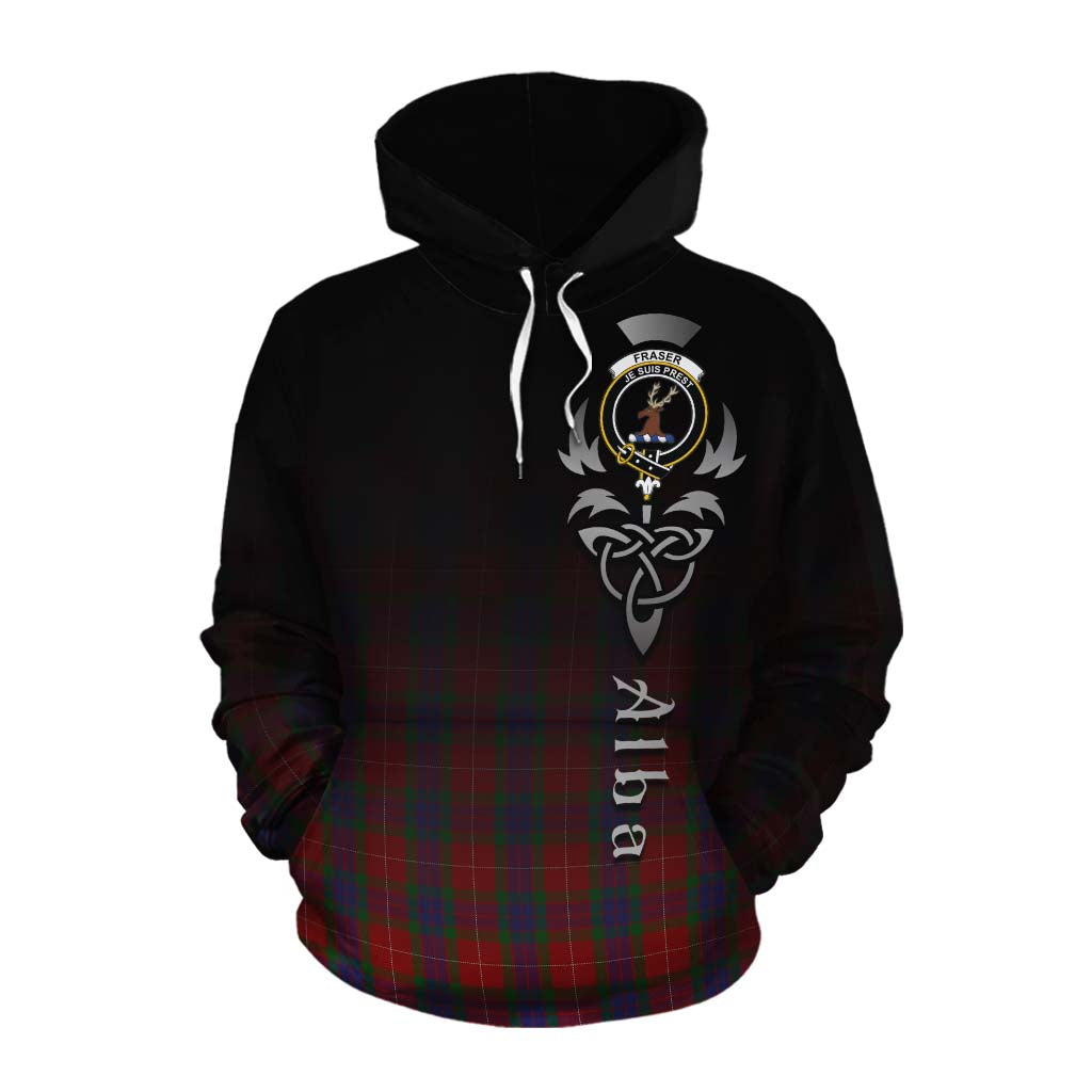 Tartan Vibes Clothing Fraser Tartan Cotton Hoodie Featuring Alba Gu Brath Family Crest Celtic Inspired