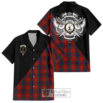 Fraser Tartan Short Sleeve Button Shirt with Family Crest and Military Logo Style