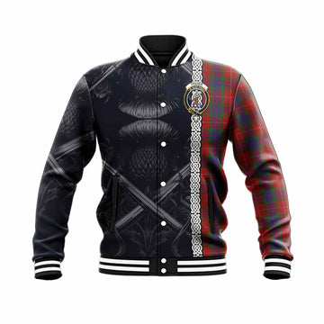 Fraser Tartan Baseball Jacket with Family Crest Cross Sword Thistle Celtic Vibes