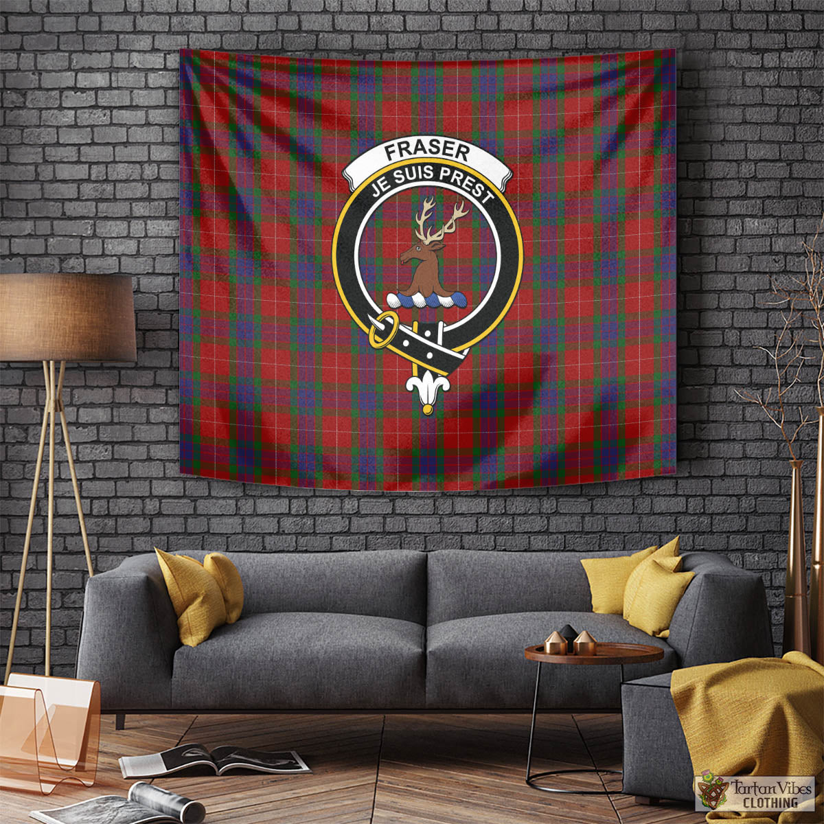 Tartan Vibes Clothing Fraser Tartan Tapestry Wall Hanging and Home Decor for Room with Family Crest