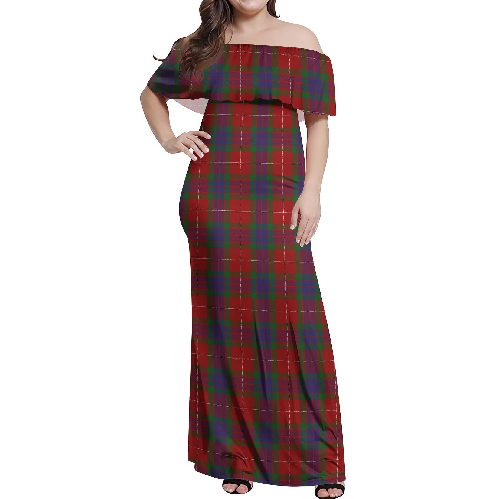 Fraser Tartan Off Shoulder Long Dress Women's Dress - Tartanvibesclothing