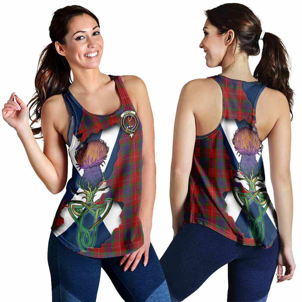 Fraser Tartan Family Crest Women's Racerback Tanks Scottish Thistle Celtic Inspired 4XL - Tartan Vibes Clothing