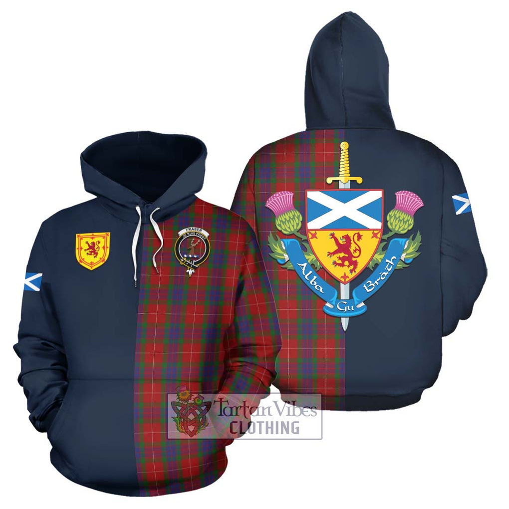 Tartan Vibes Clothing Fraser Tartan Hoodie with Scottish Lion Royal Arm Half Style