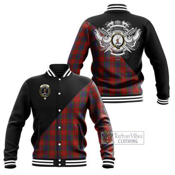 Fraser Tartan Baseball Jacket with Family Crest and Military Logo Style