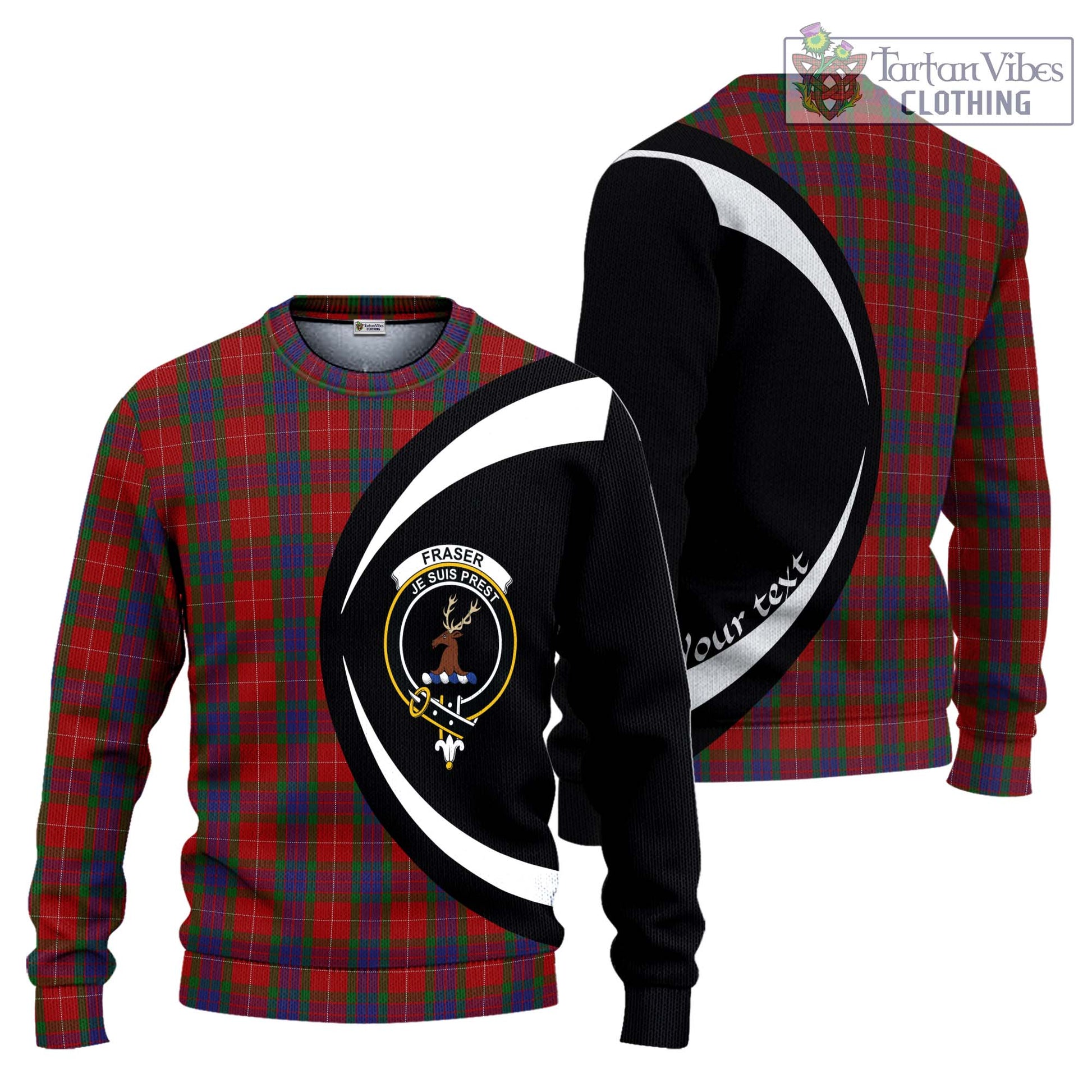 Fraser Tartan Ugly Sweater with Family Crest Circle Style Unisex - Tartan Vibes Clothing