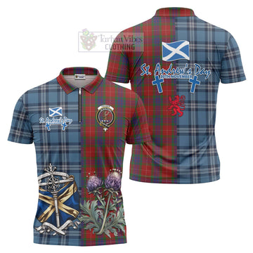 Fraser Tartan Zipper Polo Shirt Happy St. Andrew's Day Half Tartan Style