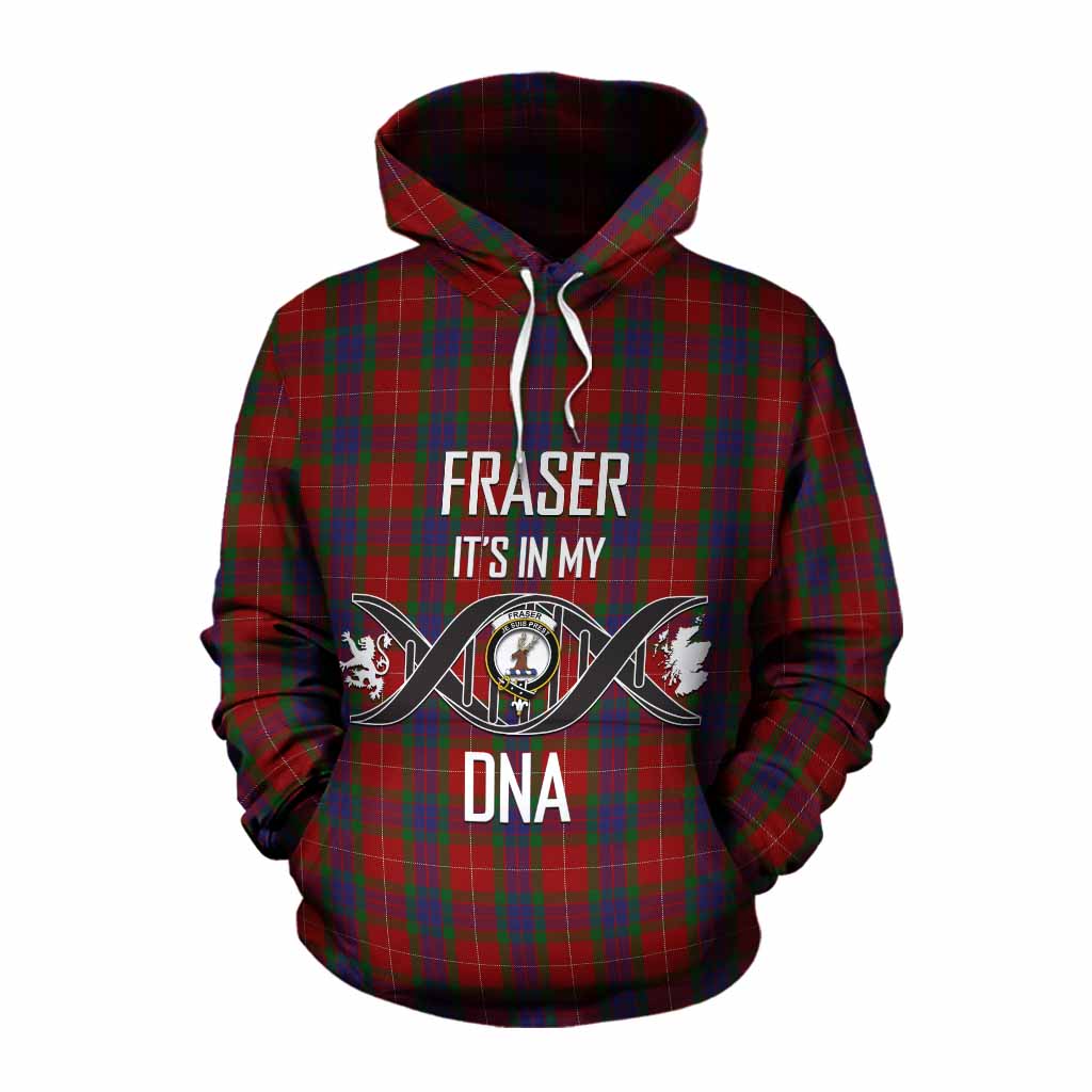 Tartan Vibes Clothing Fraser Tartan Cotton Hoodie with Family Crest DNA In Me Style