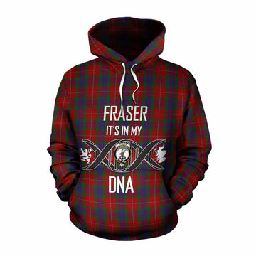 Fraser Tartan Cotton Hoodie with Family Crest DNA In Me Style