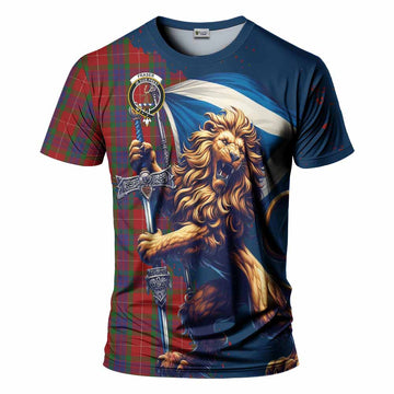 Fraser Tartan Family Crest T-Shirt with Scottish Majestic Lion