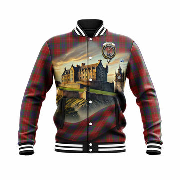 Fraser Tartan Family Crest Baseball Jacket with Scottish Ancient Castle Style Unisex - Tartan Vibes Clothing