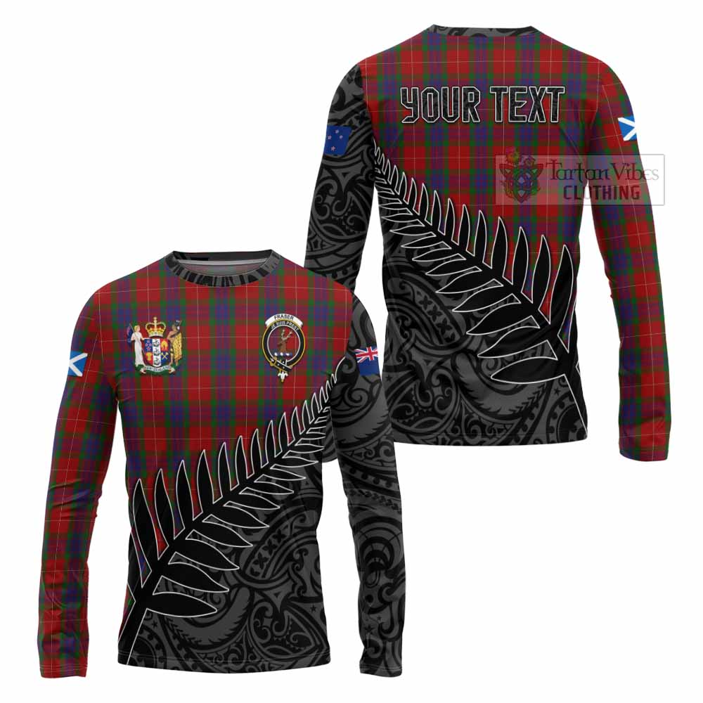 Tartan Vibes Clothing Fraser Crest Tartan Long Sleeve T-Shirt with New Zealand Silver Fern Half Style