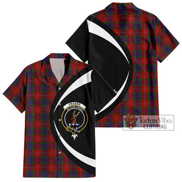 Fraser Tartan Short Sleeve Button Up with Family Crest Circle Style