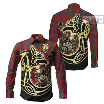 Fraser Tartan Long Sleeve Button Shirt with Family Crest Celtic Wolf Style