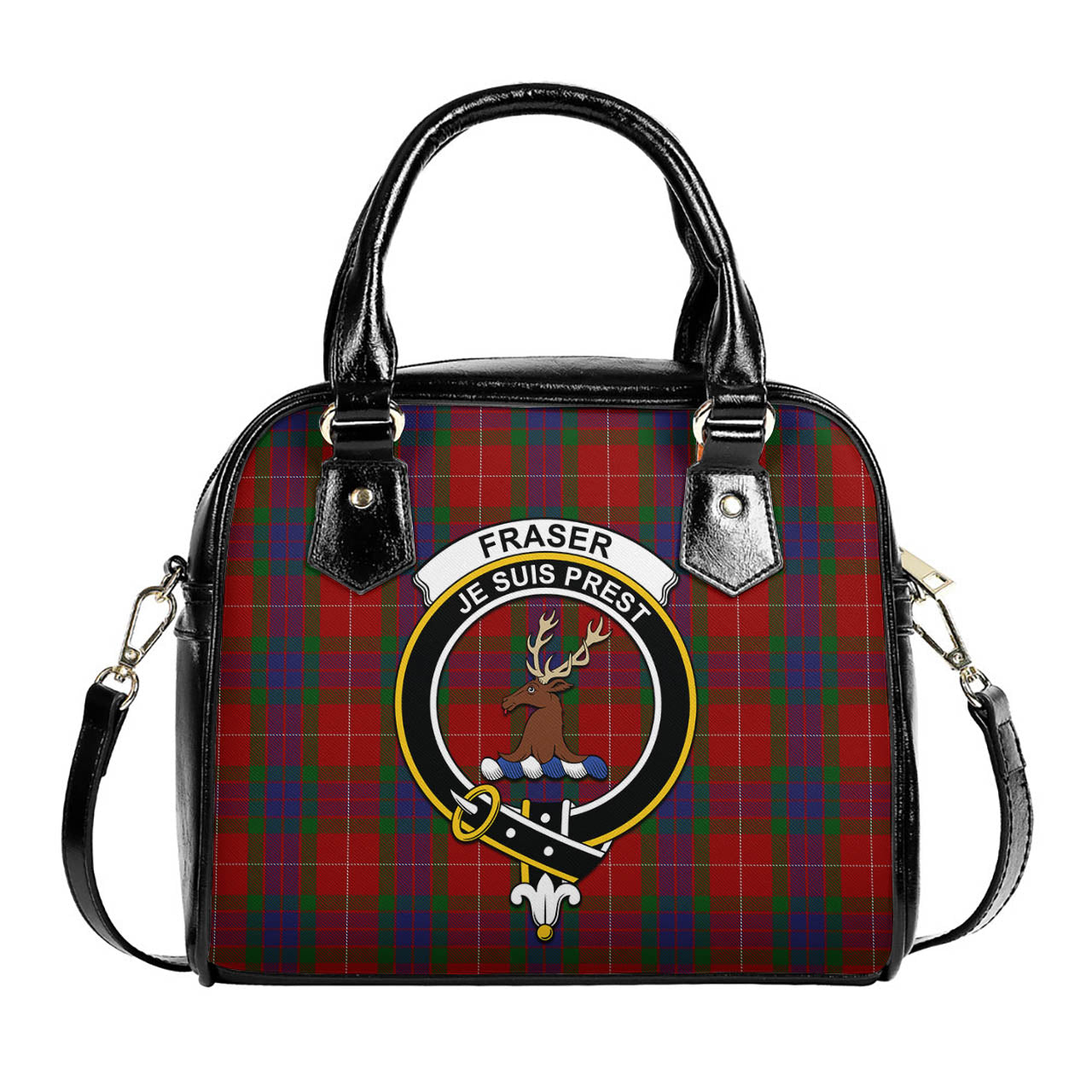 Fraser Tartan Shoulder Handbags with Family Crest One Size 6*25*22 cm - Tartanvibesclothing