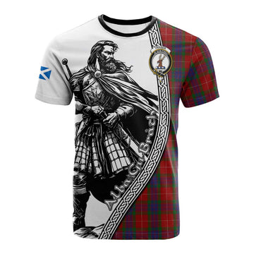 Fraser Tartan Clan Crest Cotton T-shirt with Highlander Warrior Celtic Style