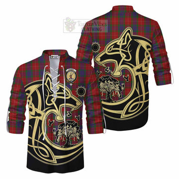 Fraser Tartan Ghillie Kilt Shirt with Family Crest Celtic Wolf Style Men - Tartan Vibes Clothing