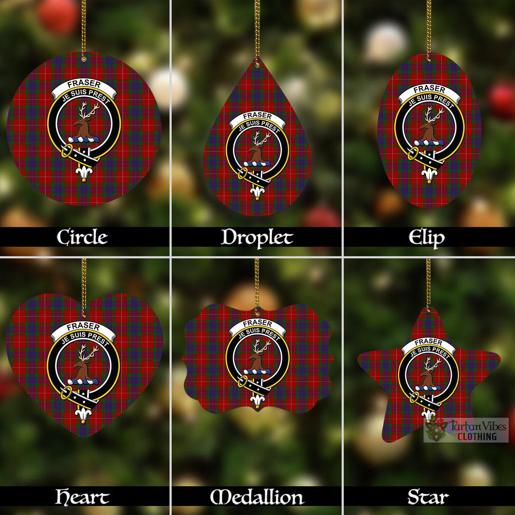 Tartan Vibes Clothing Fraser Tartan Christmas Aluminium Ornament with Family Crest