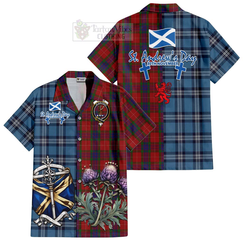 Tartan Vibes Clothing Fraser Tartan Short Sleeve Button Shirt Happy St. Andrew's Day Half Tartan Style