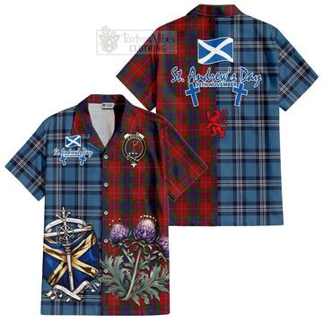 Fraser Tartan Short Sleeve Button Shirt Happy St. Andrew's Day Half Tartan Style