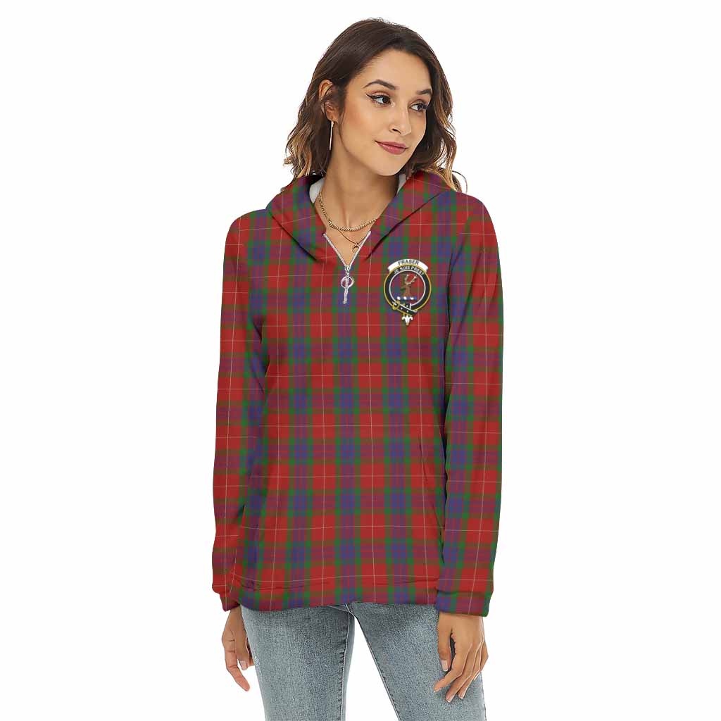 Tartan Vibes Clothing Fraser Tartan Crest Women's Borg  Half Zip Fleece Hoodie